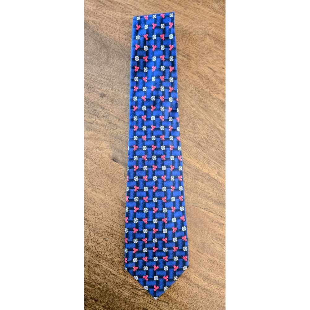 Burberry London 100% Silk 58" Necktie Made In Italy Blue/Red/Gold Geometric EUC